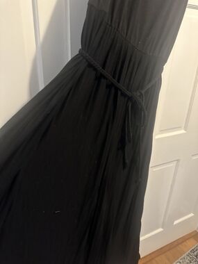Lord & Taylor Classic Black Maxi Dress with Braided Rope Waist 2X